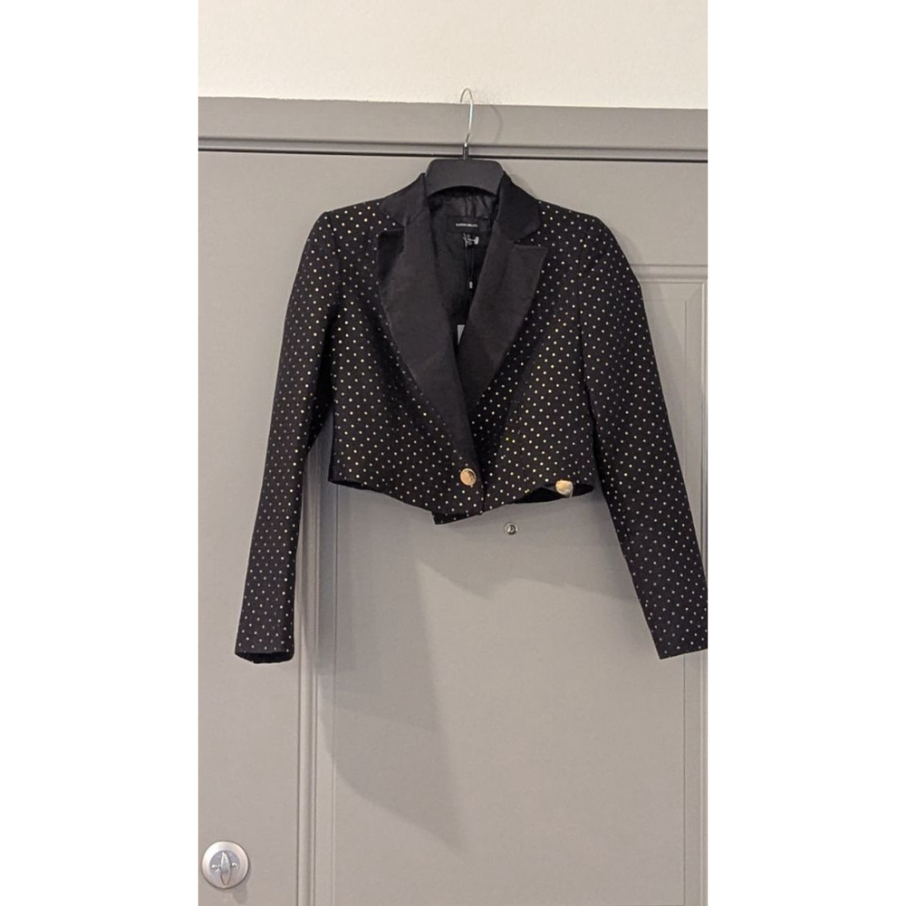 Women's Karen Millen Black & Gold Polka Dot Cropped Blazer US 4 - Picture 2 of 15